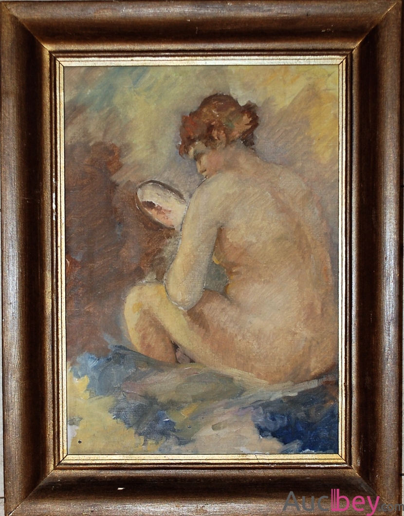 Woman nude in front of mirror